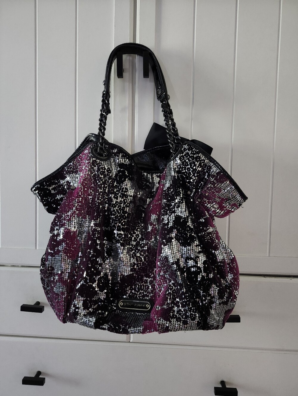 Large BETSEY JOHNSON ICE Sequined Black & Purple Bag